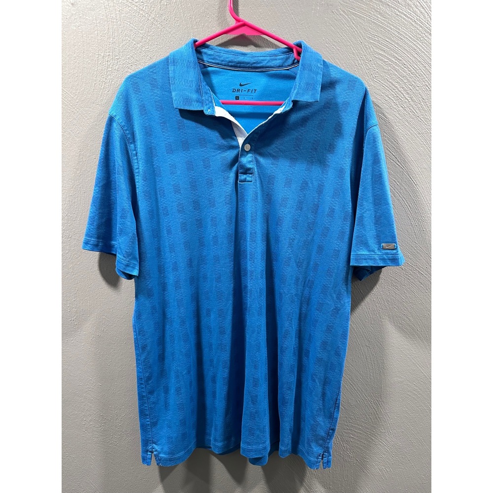 Nike Dri-FIT Mens Blue Tonal Stripe Short Sleeve Golf Polo Shirt Large